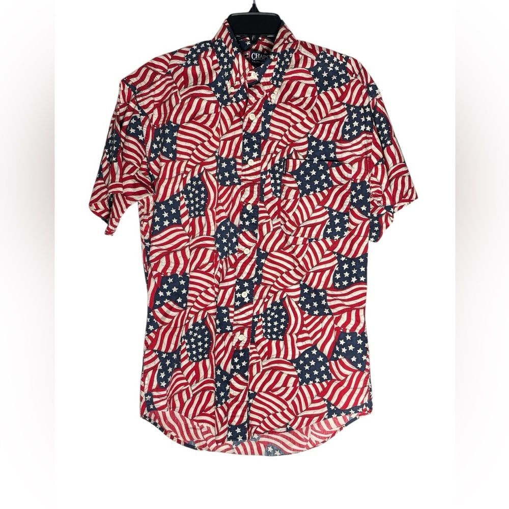 VTG Chaps Ralph Lauren Button down Shirt men Small  Stars Stripes AOP Patriotic